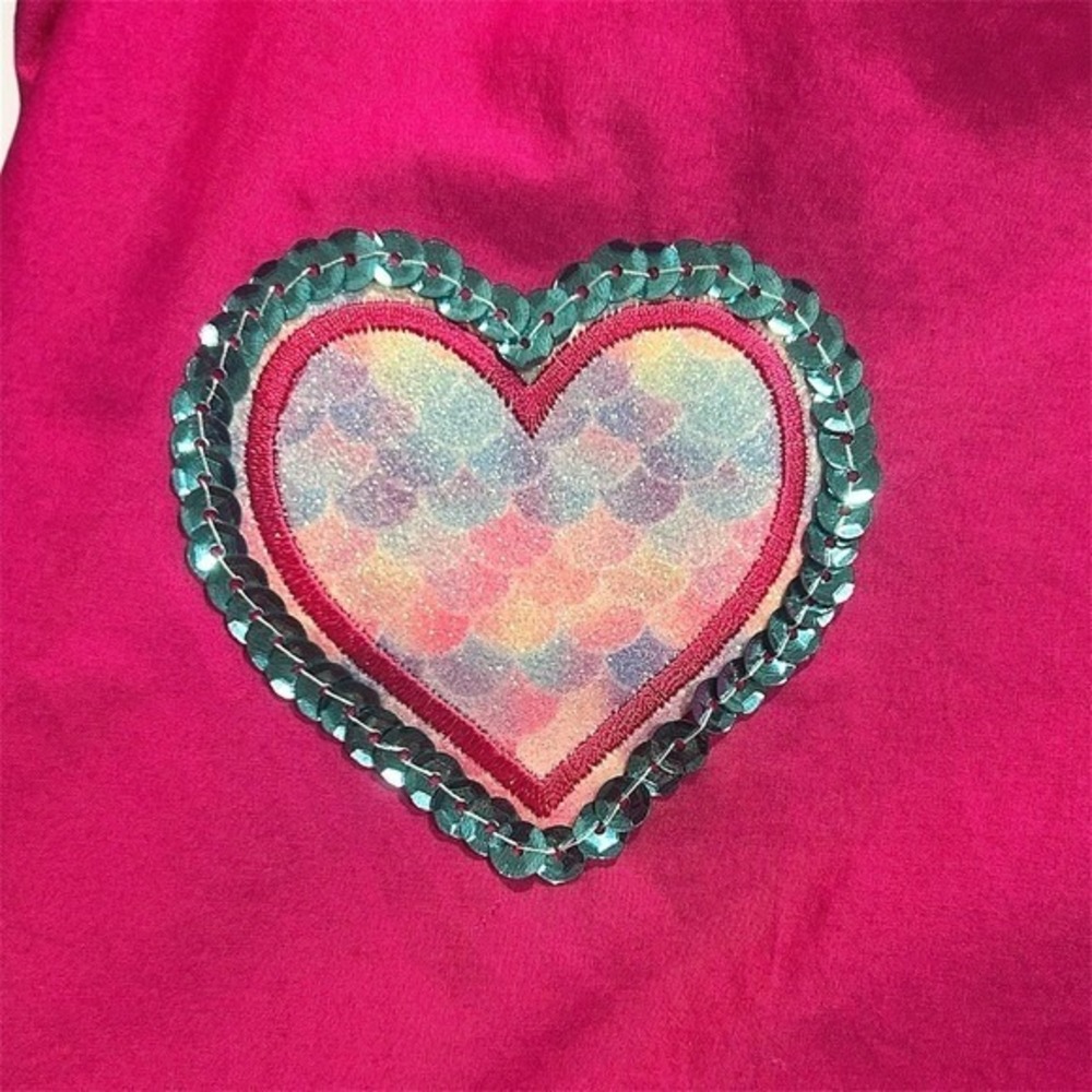 GAP Pink Eyelet Hem Cotton Shirt Mini Dress Sequin Heart Puff Sleeve Pockets - Picture 10 of 12